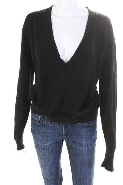 J Crew Womens Silk Blend V Neck Long Sleeves Sweater Black Size Medium