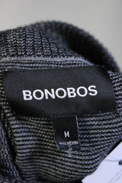 Bonobos Womens Cotton Knit Striped High Neck Pullover Half Zip Top Black Size M