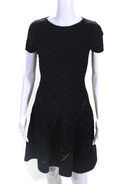 Valentino Womens Short Sleeve Crew Neck Knit Flare Dress Black Size Medium