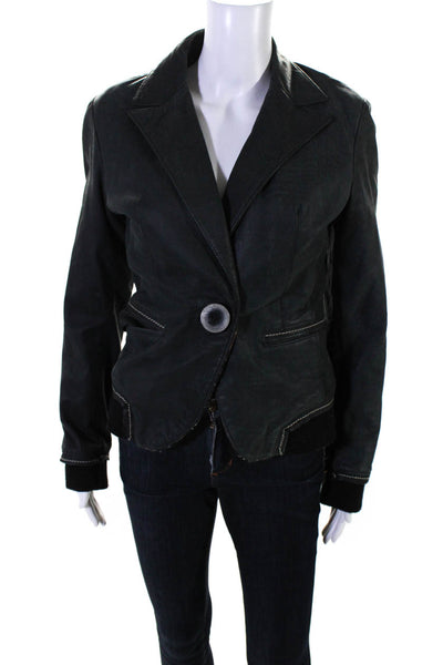 Kor @ Kor Womens Coated Cotton Notched Collar Button Up Jacket Black Size S