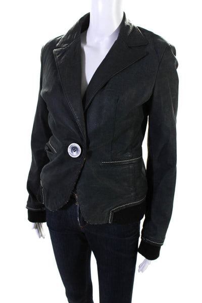 Kor @ Kor Womens Coated Cotton Notched Collar Button Up Jacket Black Size S