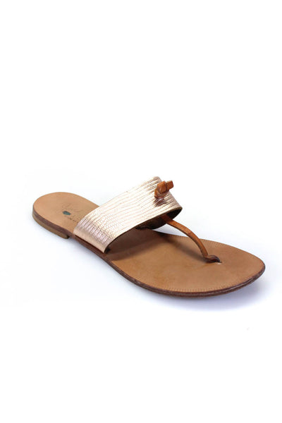 Joie Womens Embossed Leather Metallic Flip Flops Sandals Brown Size 37.5 7.5