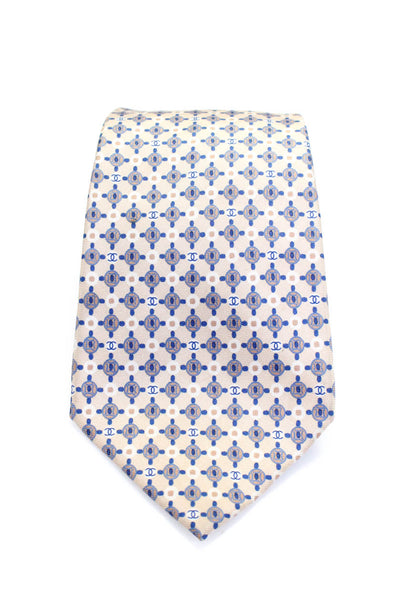Chanel Mens Silk CC Logo Geometric Printed Class Ivory Neck Tie