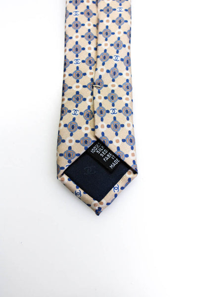 Chanel Mens Silk CC Logo Geometric Printed Class Ivory Neck Tie