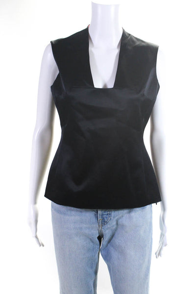 Tahari Women's Sleeveless Wool Blend V Neck Blouse Black Size 6