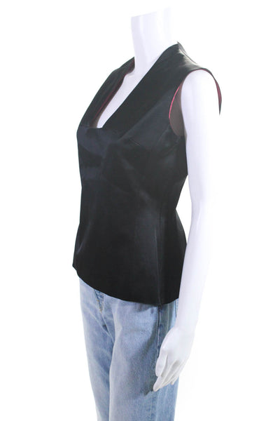 Tahari Women's Sleeveless Wool Blend V Neck Blouse Black Size 6