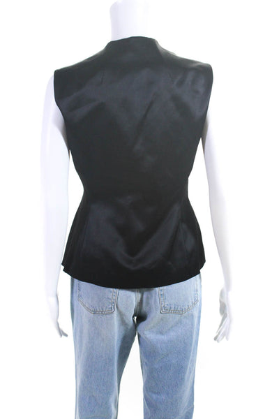 Tahari Women's Sleeveless Wool Blend V Neck Blouse Black Size 6