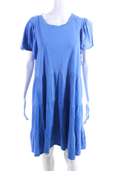 J Crew Womens Flutter Sleeve Tiered Jersey Midi Tee Shirt Dress Blue Size XXL