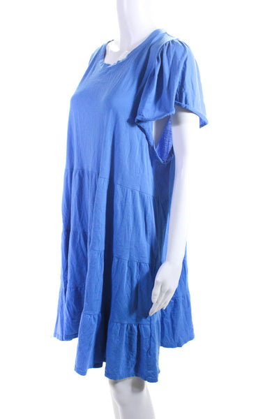 J Crew Womens Flutter Sleeve Tiered Jersey Midi Tee Shirt Dress Blue Size XXL