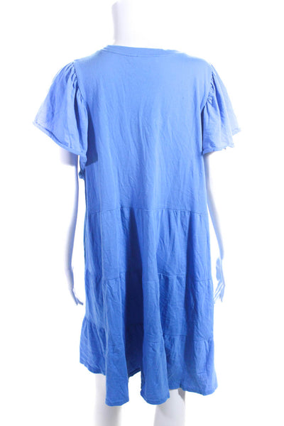 J Crew Womens Flutter Sleeve Tiered Jersey Midi Tee Shirt Dress Blue Size XXL