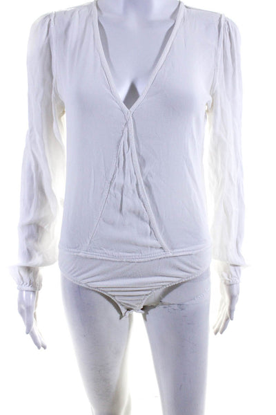 Lovers + Friends Women's Long Sleeve V Neck Bodysuit White Size S