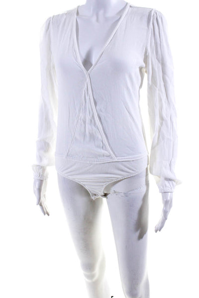 Lovers + Friends Women's Long Sleeve V Neck Bodysuit White Size S