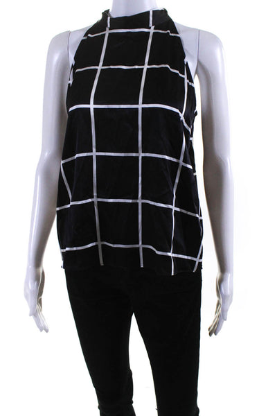 Generation Love Women's Sleeveless Checkered Mock Neck Silk Blouse Black Size S