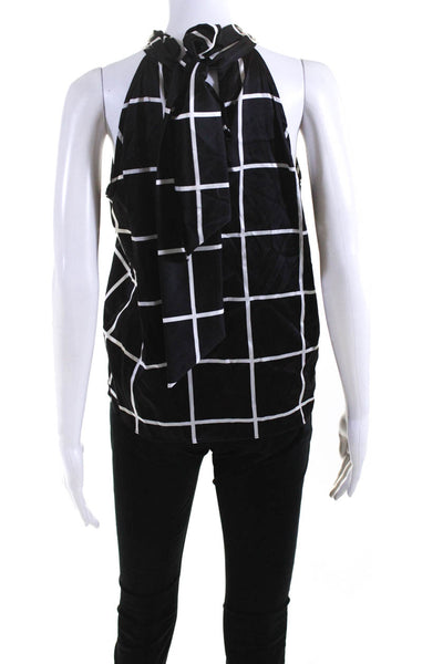 Generation Love Women's Sleeveless Checkered Mock Neck Silk Blouse Black Size S