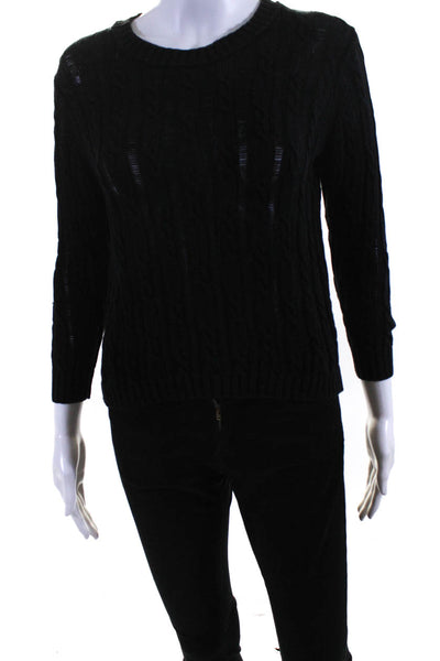 Inhabit Womens Crew Neck Cable Knit Cropped Sweater Black Size Small