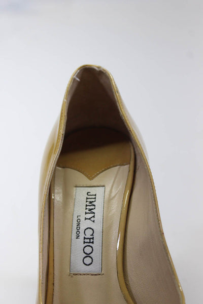 Jimmy Choo Womens Peep Toe Slip On Stiletto Pumps Beige Patent Leather Size 36 6