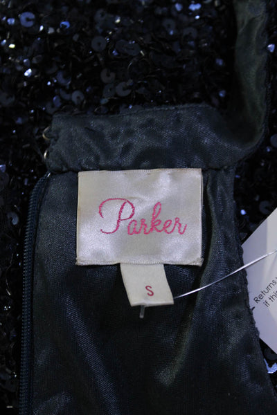 Parker Womens Sequin Round Neck Sleeveless Knee Length Zip Up Dress Blue Size S