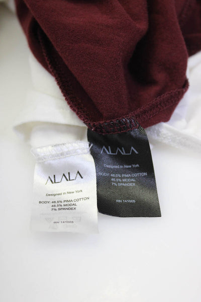 ALALA Womens Cotton Jersey Knit Split Hem Cropped Tops Red White Size XS Lot 2