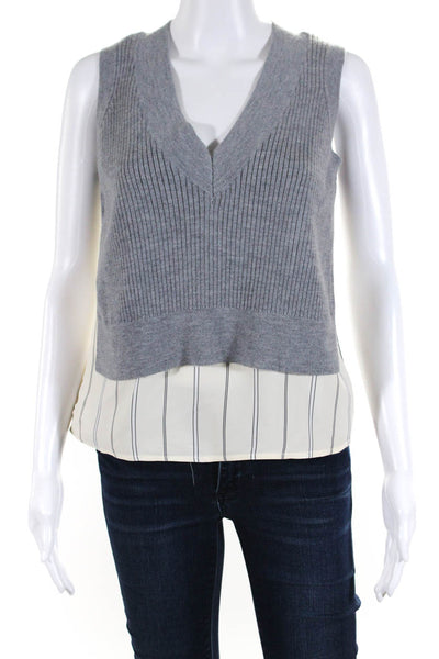 3.1 Phillip Lim Womens Striped Layered Sleeveless Pullover Blouse Gray Size XS