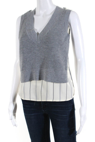 3.1 Phillip Lim Womens Striped Layered Sleeveless Pullover Blouse Gray Size XS