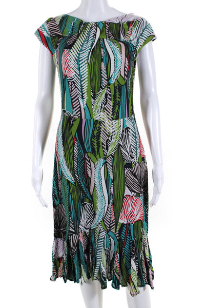 Eva Franco Womens Striped Print Ruffled Hem Short Sleeve Maxi Dress Green Size 4