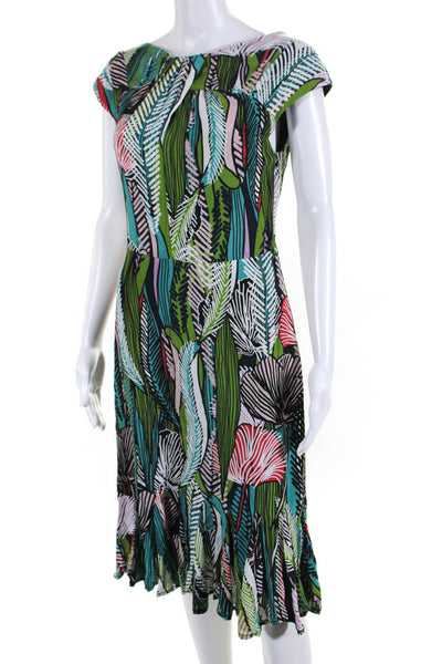 Eva Franco Womens Striped Print Ruffled Hem Short Sleeve Maxi Dress Green Size 4