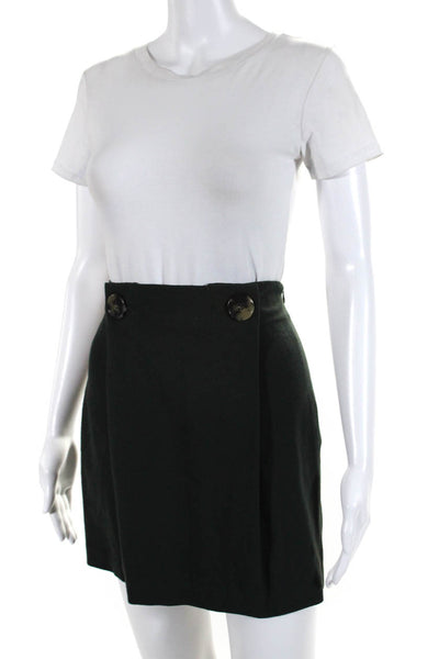 Theory Womens Button Waist Mini Skirt Forrest Green Wool Size 2