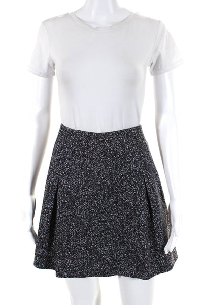 Theory Womens Pleated A Line Ridiano Tweedy Mini Skirt Gray Black Cotton Size 2