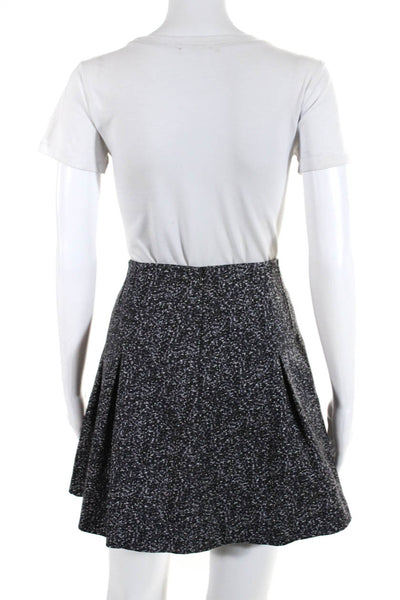 Theory Womens Pleated A Line Ridiano Tweedy Mini Skirt Gray Black Cotton Size 2
