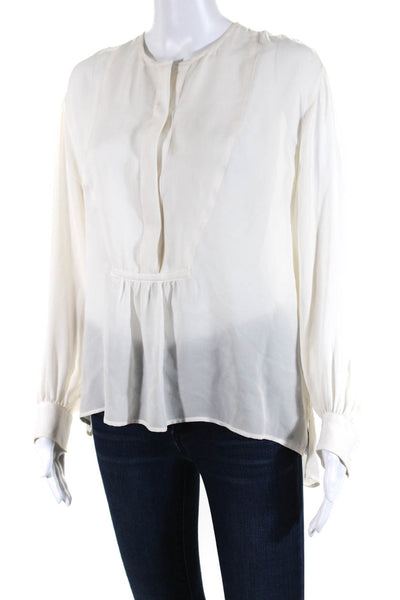 Nili Lotan Womens Half Button Long Sleeves Blouse White Size Extra Small