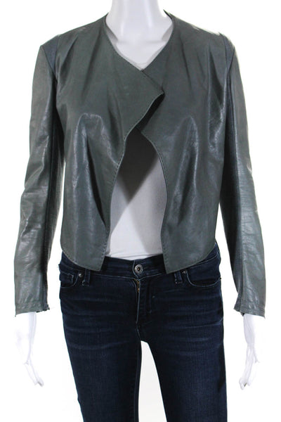 Urban Zen Womens Leather Cropped Asymmetrical Jacket Gray Size Small