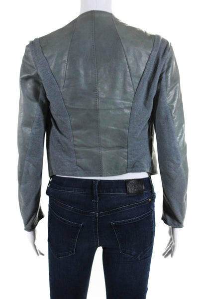 Urban Zen Womens Leather Cropped Asymmetrical Jacket Gray Size Small