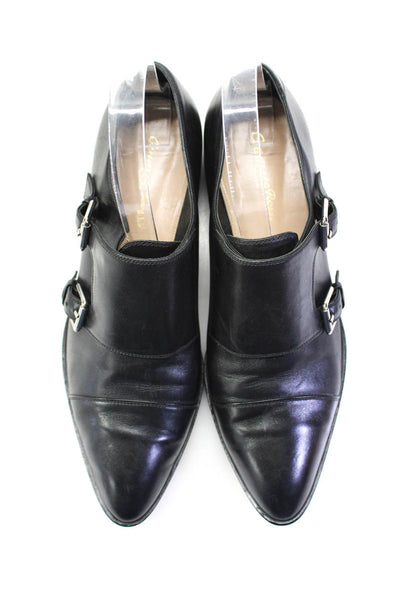 Gianvito Rossi Womens Black Leather Double Monk Pointed Toe Oxford Shoes Size 9