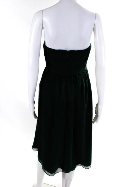 J Crew Womens Silk Pleated Strapless Knee Length Dress Forrest Green Size 10