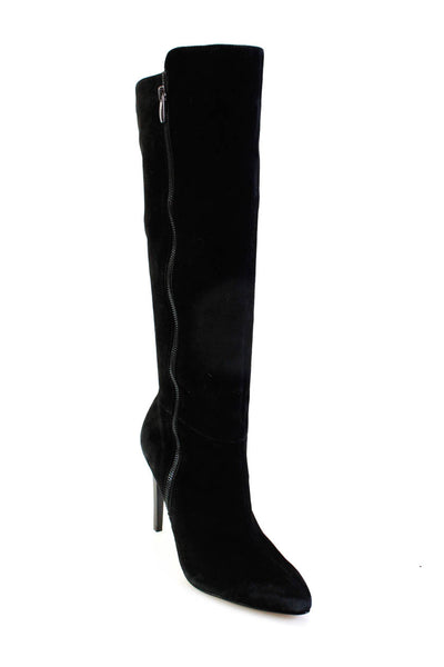 Neiman Marcus Womens Suede Pointed Toe Side Zip Knee High Boots Black Size 41 11