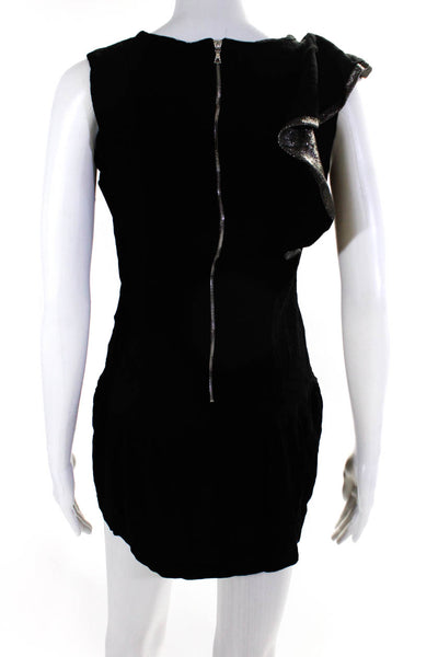 Sandro Womens Textured Ruffled Shoulder Mini Drop Waist Dress Black Size 2