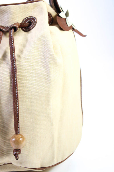 Moschino Bags Womens Leather Floral Drawstring Shoulder Handbag Beige Brown