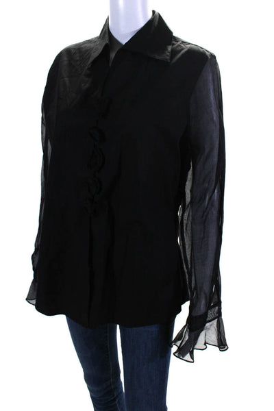 Anne Fontaine Womens Floral Hook & Loop Sheer Long Sleeve Blouse Black Size 3