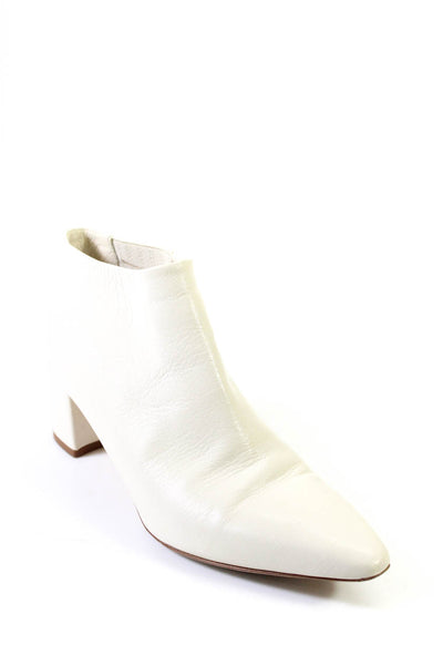 Theory Womens Pointed Toe Block Heel Leather Booties Boots Ivory Size 37 7