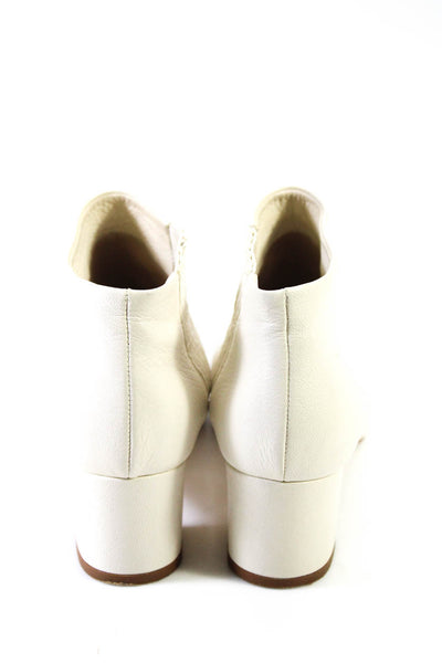 Theory Womens Pointed Toe Block Heel Leather Booties Boots Ivory Size 37 7