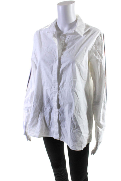Drew Womens Cotton Side Striped Long Sleeve Button Down Shirt Top White Size S
