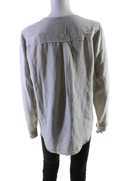 Go Silk Womens Silk Chiffon Beaded Placket Long Sleeve Blouse Top Gray Size S