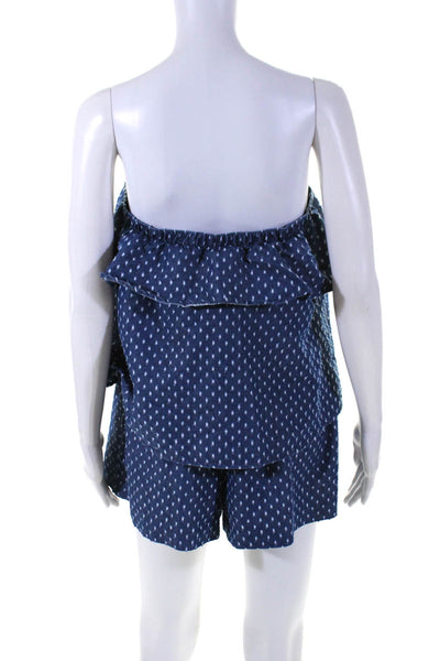 Club Monaco Womens Strapless Tiered Dotted Denim Romper Blue Cotton Size 6