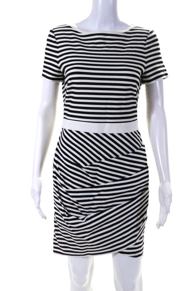 Karen Millen Womens Back Zip Baot Neck Striped Sheath Dress White Black Size 8