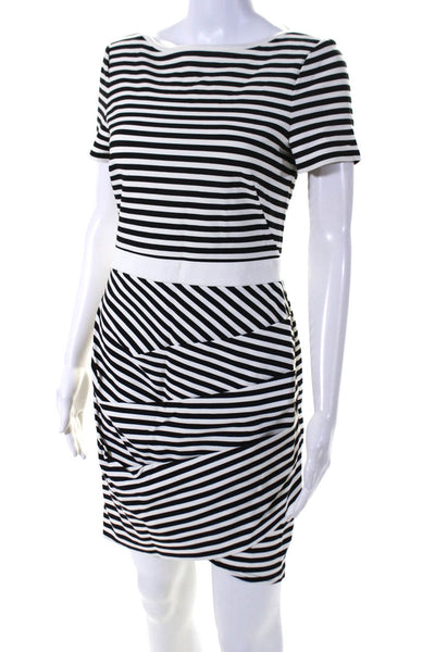 Karen Millen Womens Back Zip Baot Neck Striped Sheath Dress White Black Size 8