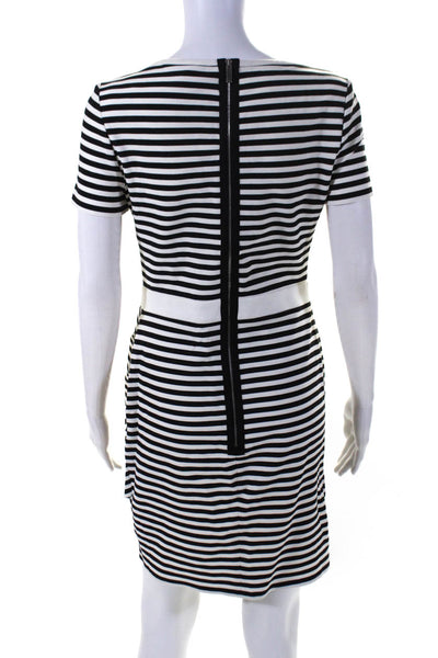 Karen Millen Womens Back Zip Baot Neck Striped Sheath Dress White Black Size 8