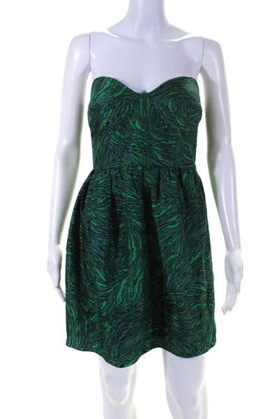 Tibi Womens Back Zip Strapless Sweetheart Printed Silk Dress Green Size 8
