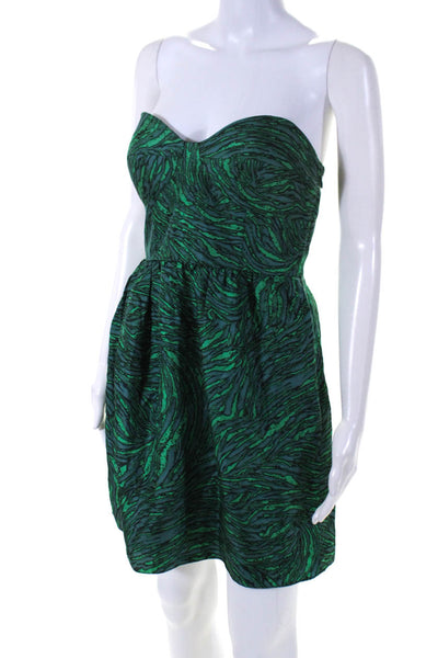 Tibi Womens Back Zip Strapless Sweetheart Printed Silk Dress Green Size 8