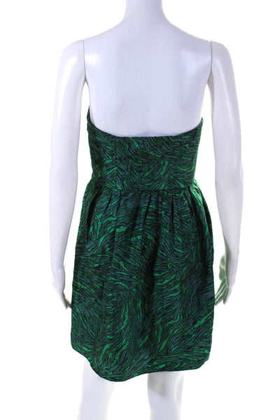 Tibi Womens Back Zip Strapless Sweetheart Printed Silk Dress Green Size 8