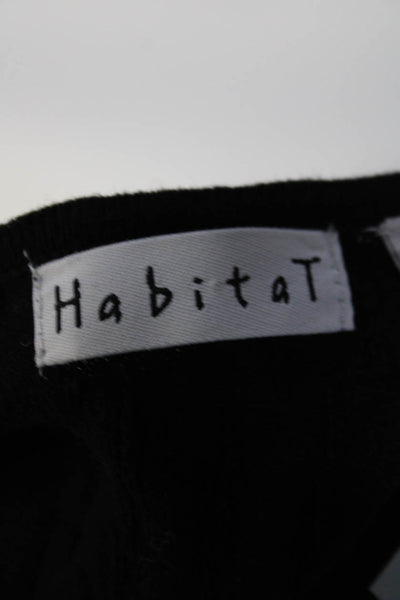 Habitat Women's Textured Knit Long Sleeve V-Neck Curved Hem Blouse Black Size XL